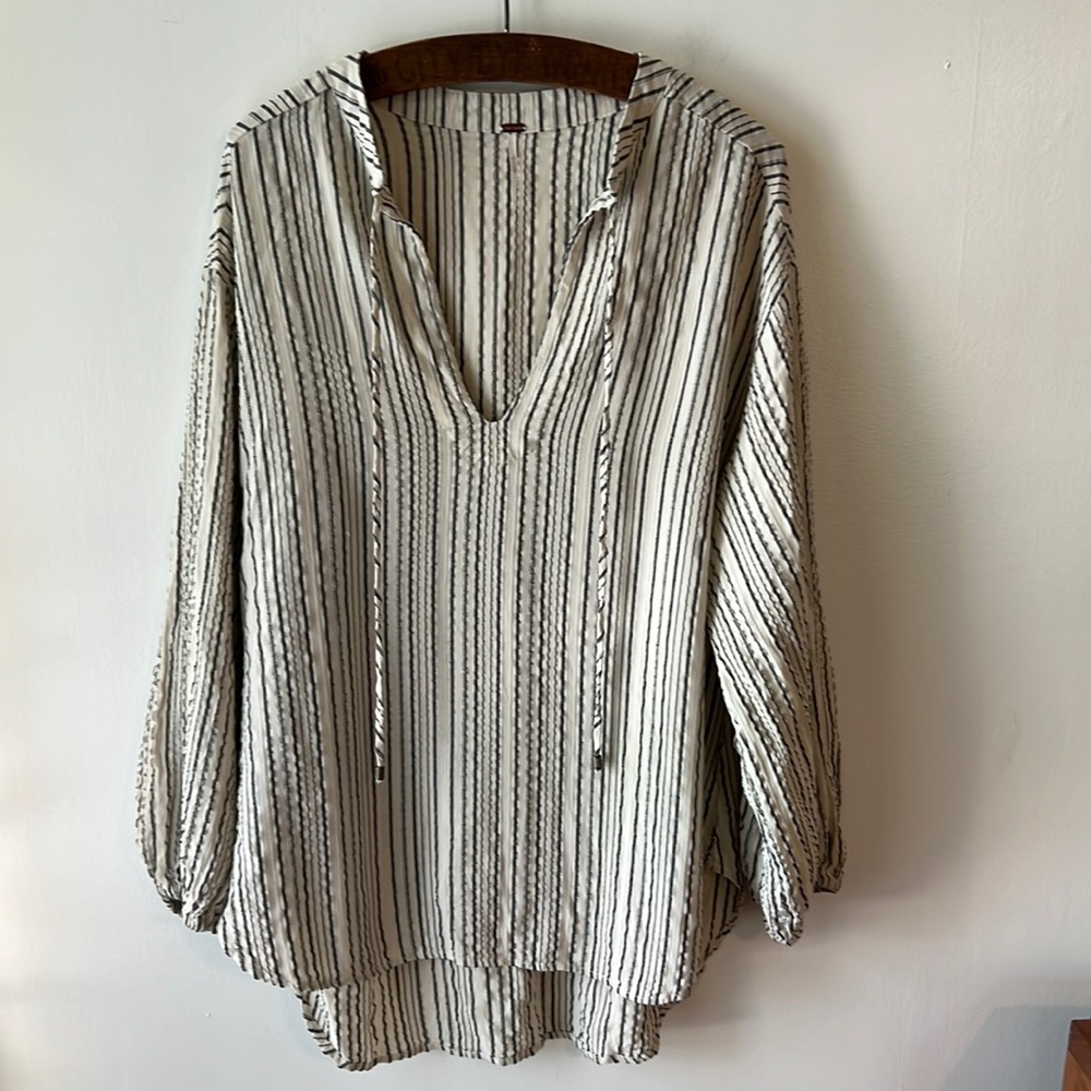 Free People Striped Bishop Sleeves Tunic Top.  Size Large.
